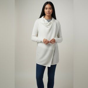 Smartwool Edgewood Wrap Sweater Small Merino Wool Cardigan White Grey